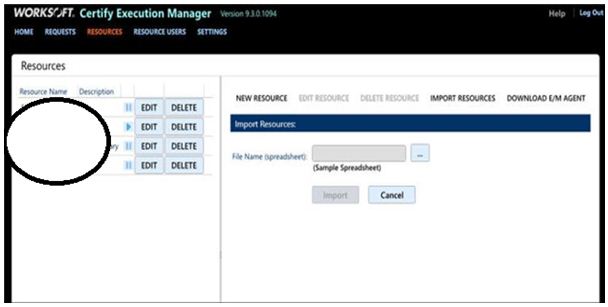 To import resources into Certify Execution Manager