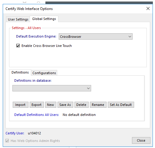 Certify web interface options