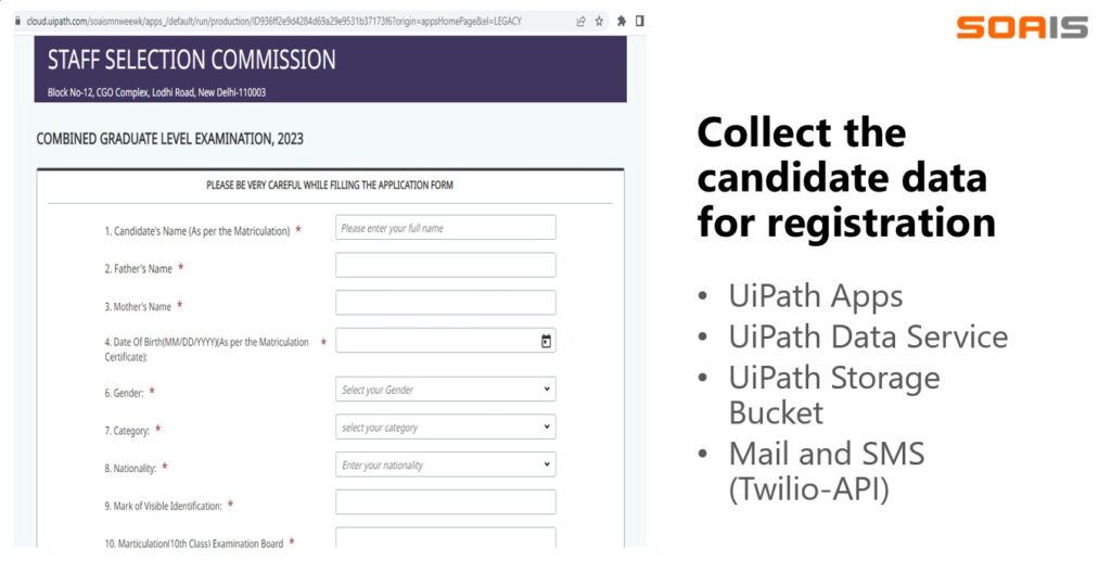 UiPath Apps was used to develop the application form